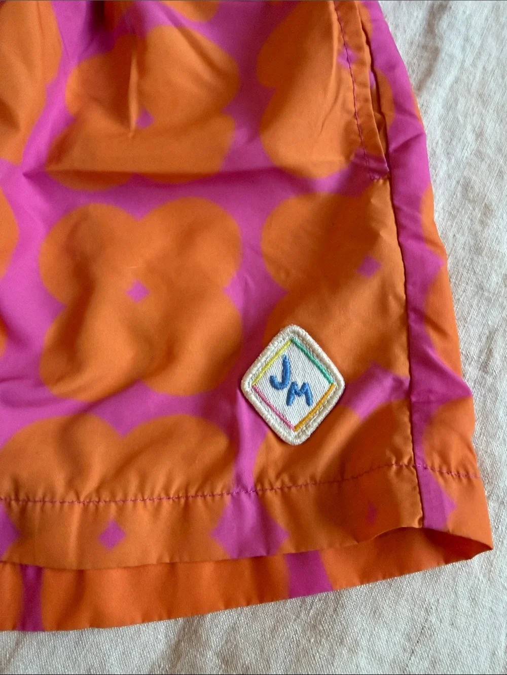 JellyMallow Toddler Boys Orange & Pink Floral Swim Trunks with Elastic Waist 3T